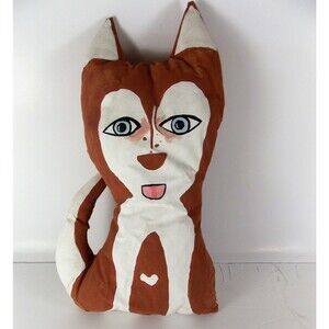 Handmade Primitive Heart Red Siberian Husky Malamute Dog Stuffed Sitter Signed